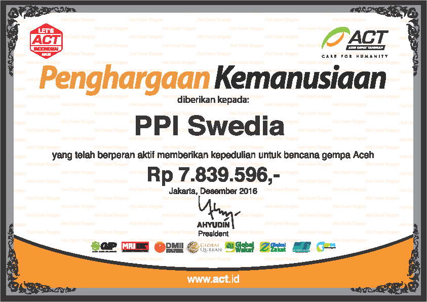 Humanity Appreciation dari ACT kepada PPI Swedia